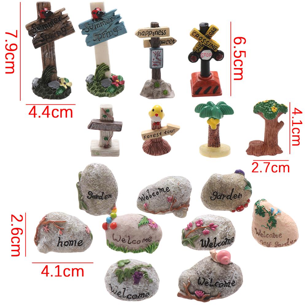 Succulents Bonsai Simulation Stone Signpost Welcome Stake Figurine Fairy Garden Mini Road Sign