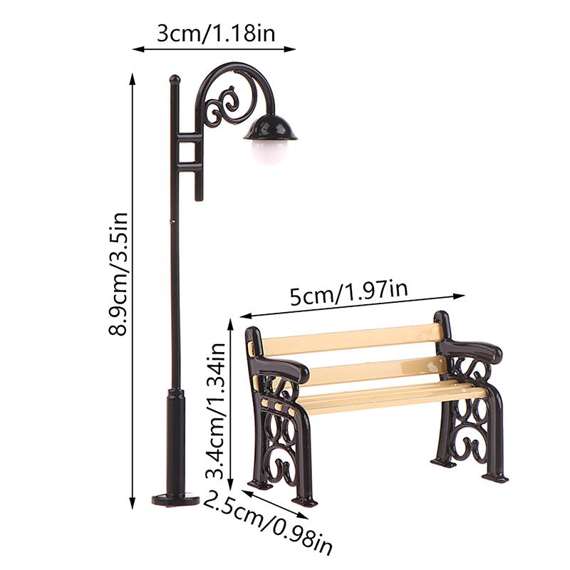 1/12 Dollhouse Park Street Lamp Bench Model Dollhouse Mini Street Light Ornaments Dolls House Christmas Decor Accessories