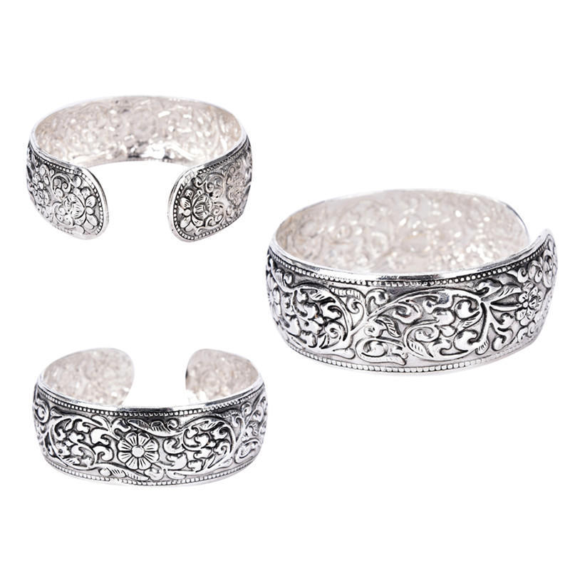 Ethnic Style Retro Carved Open Wide-Faced Bracelet Ultra-Wide Full-Carved Bracelet