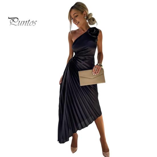 Женское вечернее платье на одно плечо, плиссированное с цветочным декором, с открытой спиной, без рукавов, с нерегулярным подолом, для коктейльной вечеринки, свадьбы, миди, платье