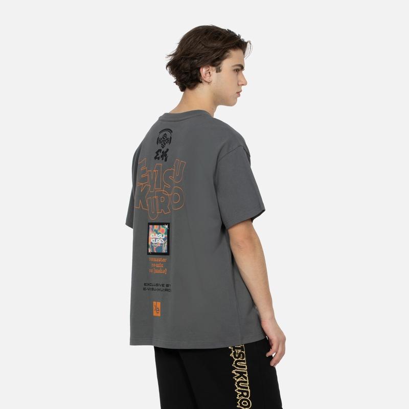 Evisu Мужская повседневная футболка с коротким рукавом и принтом черной чайки и радужным градиентом Топы 2ESGNM4TS5268RXCT