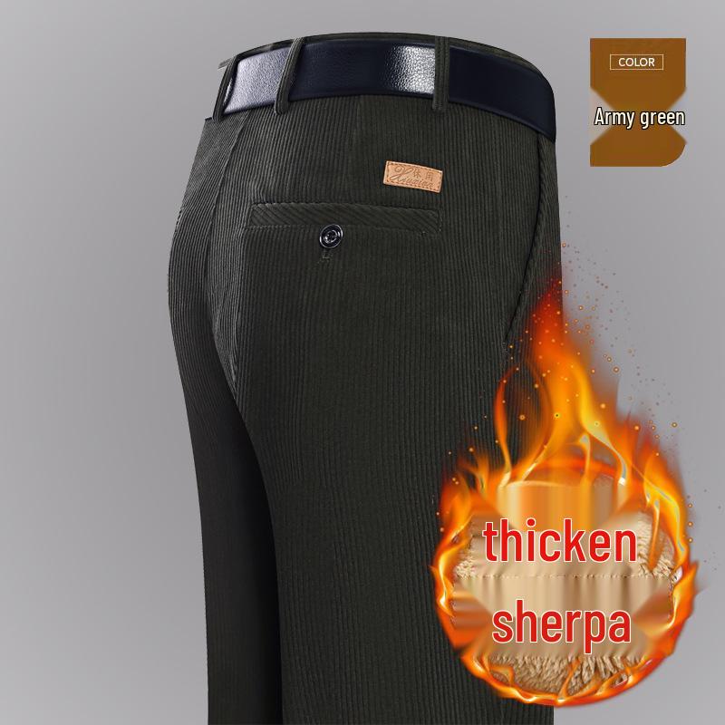 Мужские осенне-зимние брюки из вельвета с велюровым ворсом - Высокая талия, прямая штанина, свободный крой, повседневные брюки для среднего и пожилого возраста