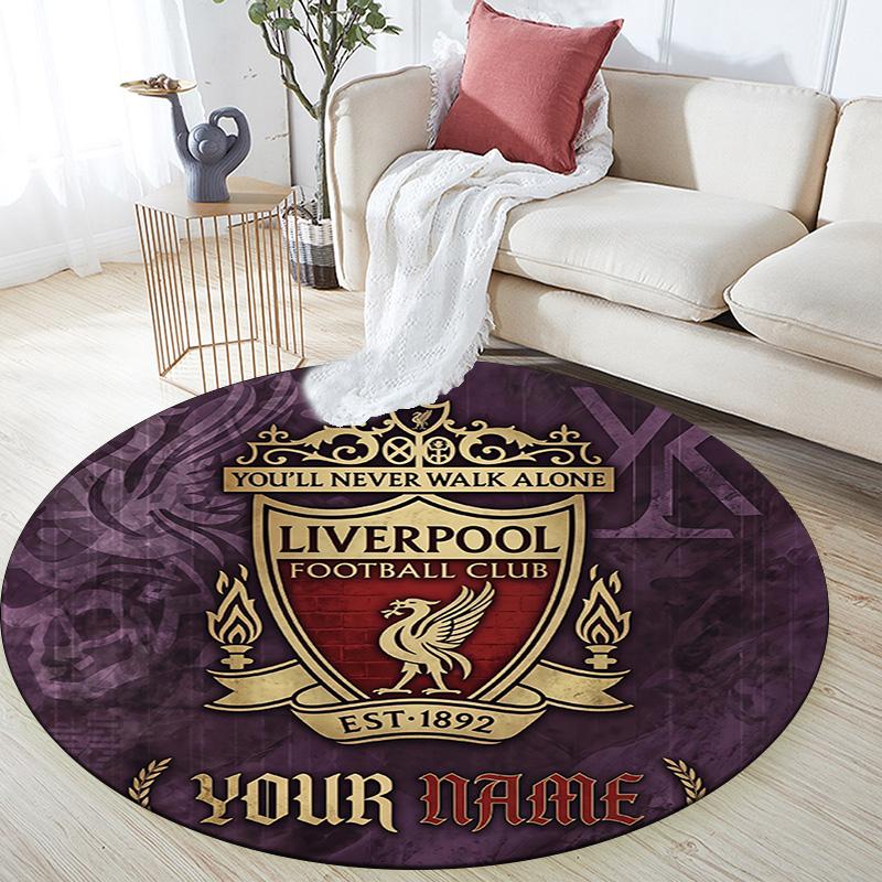 Custom Name Liverpool Round Area Rug,Carpet Rug for Living Room Bedroom Sofa Playroom Decor,Non-slip Floor Mat