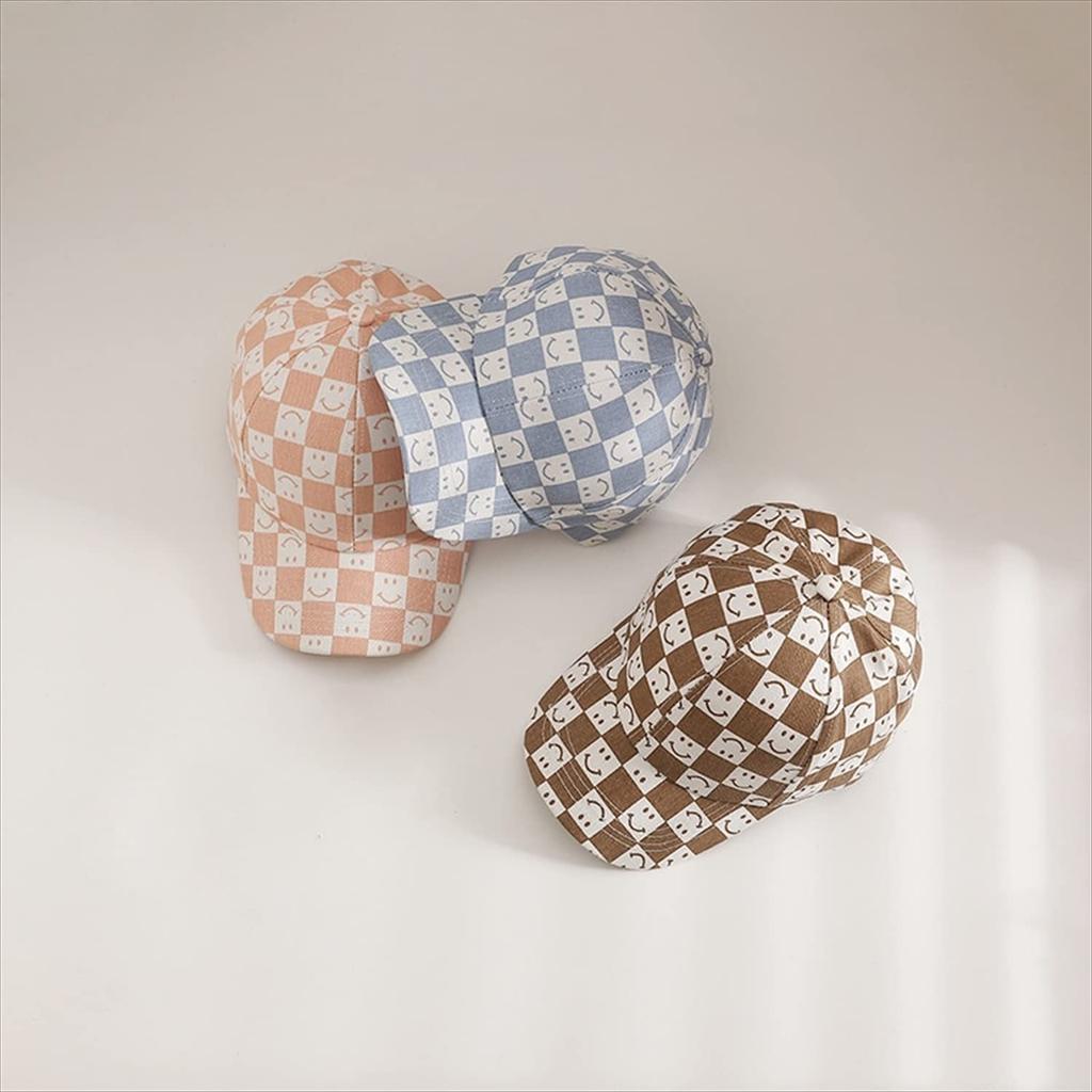 Misia Luxury Unisex Baseball Cap with Smile Pattern Checkered Design for Sizes Sky for Boys and Girls Kids' Spring/Summer, 52-54cm [26219-26223] Blue,