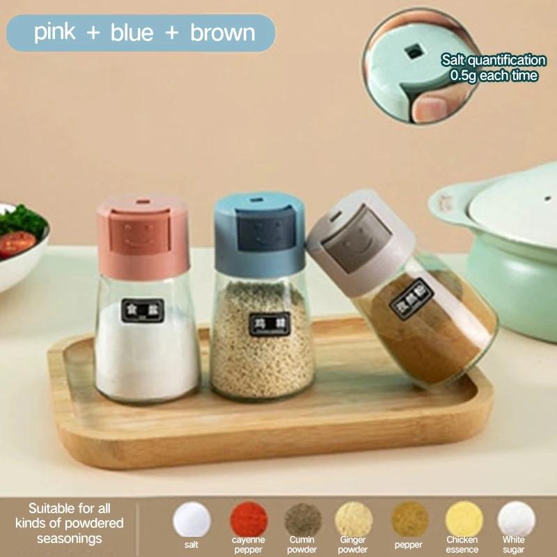 1PCS Kitchen Quantitative Seasoning Jar Glass Press Control Salt Bottle Metering And Sprinkling Salt Seasoning Bottle