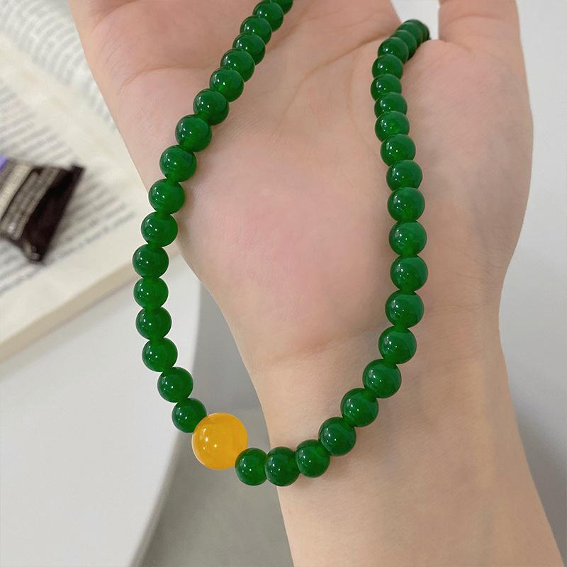 Новое ожерелье из изумруда и нефрита в китайском стиле с халцедоном, китайский стиль, высококачественное чувство, цепочка на ключицу, универсальное ожерелье