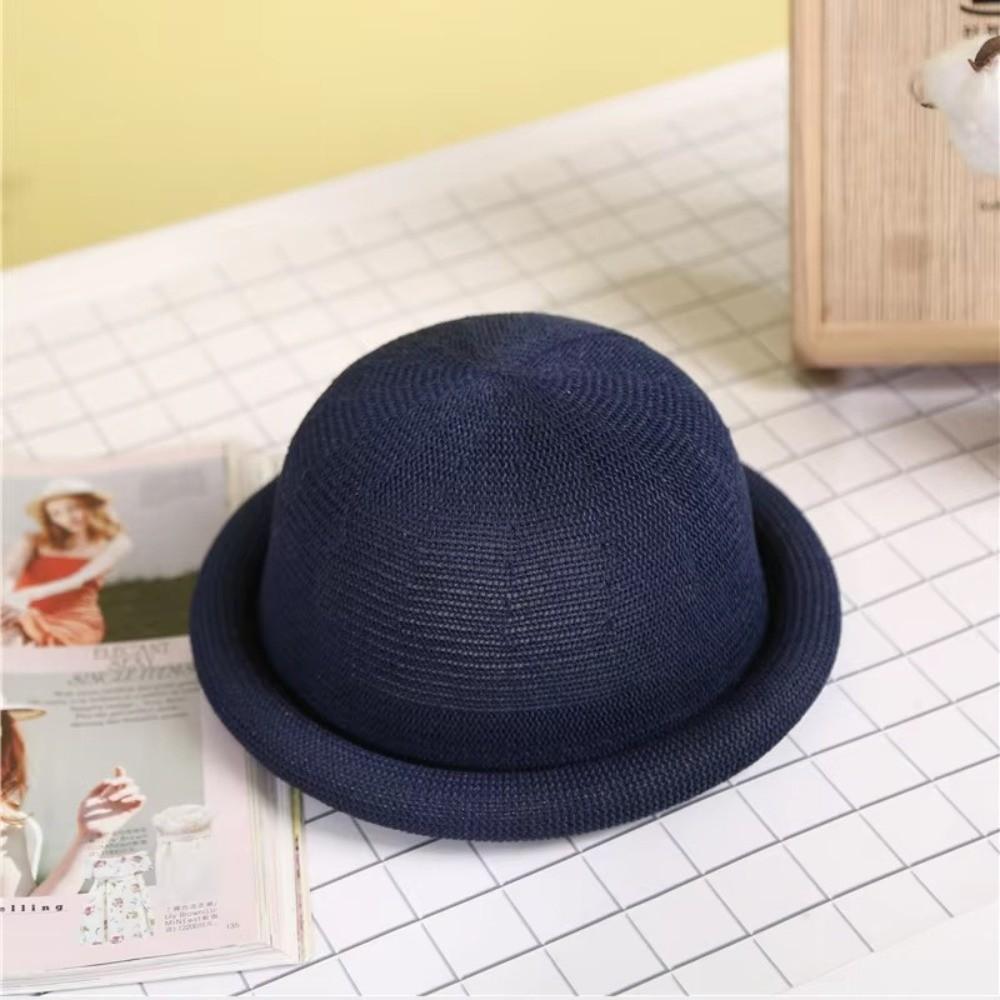 Round Top Roll Brim Hat Raffia Weave Sun Visor Hat Elegant Straw Hat Beach Vacation