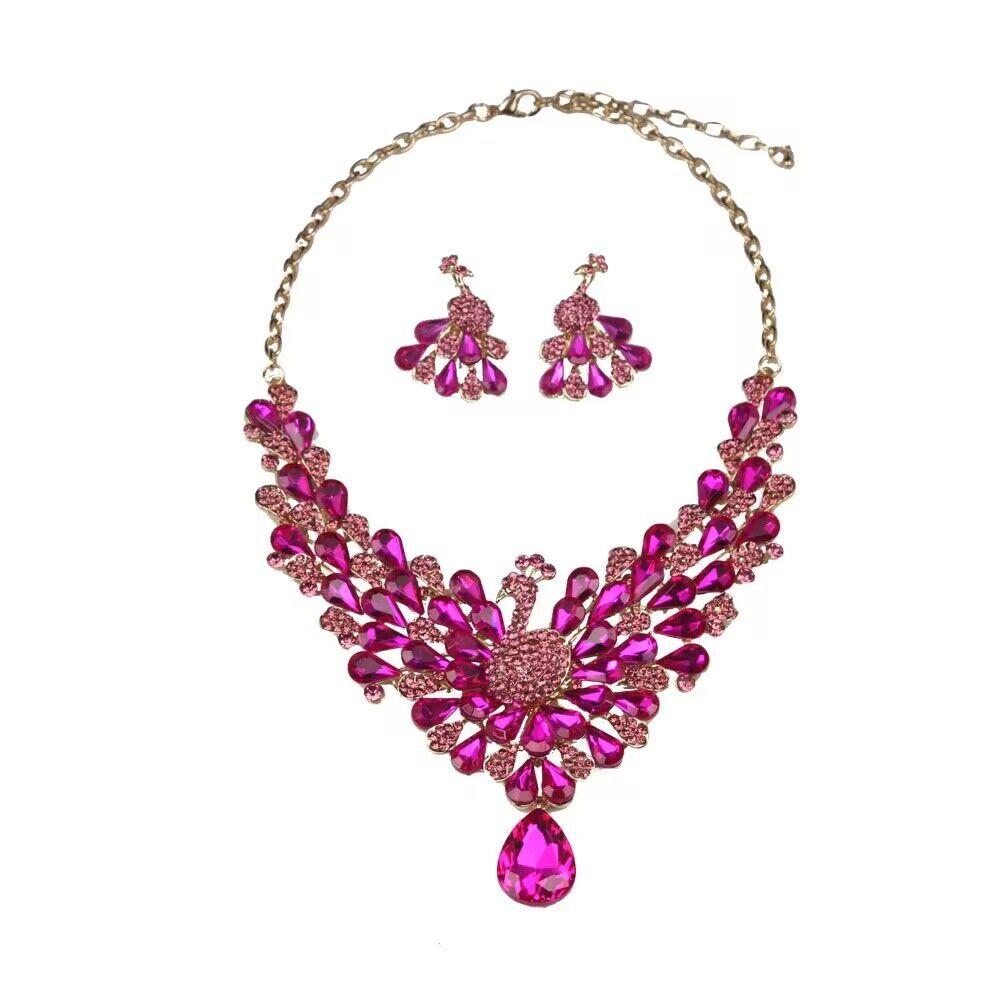 New 7-color Full Diamond Super Flash Peacock Necklace Earrings Set Femininity Banquet Dress with Accessories 2026