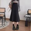 Women's Black High-Waist Fishtail Skirt - Slim Fit, Medium Long, Pear-Shaped, Spring & Autumn 2024.