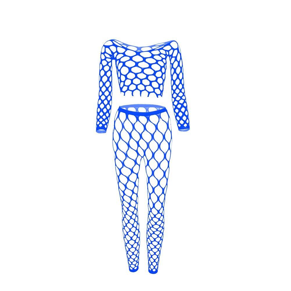 Комплект из двух предметов: топ с длинными рукавами и сетчатые брюки, женское сексуальное открытое сетчатое белье в сетку, прозрачное нижнее белье больших размеров, сексуальное