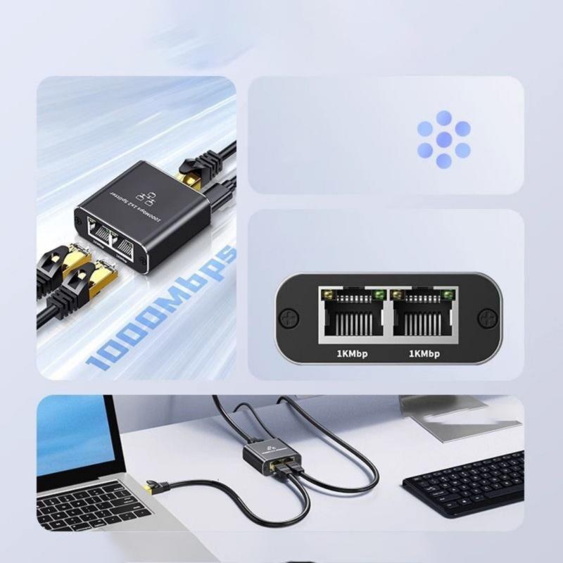 1 to 2 RJ45 Ethernet Splitter Converter with USB Power Cord for Gigabit Networking  Expansion Multiple Device Connection