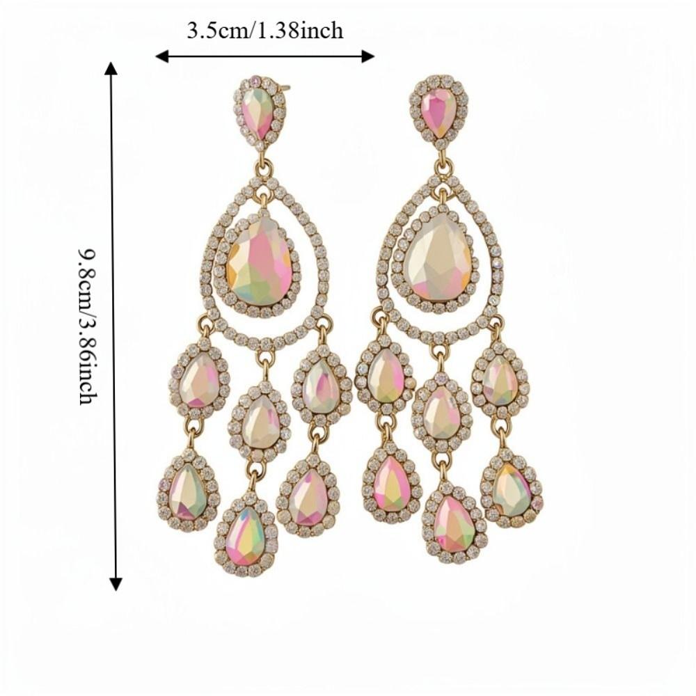 Colored Crystal Dangle Earrings Exaggerated Design Tassel Earrings Ladies' Jewelry