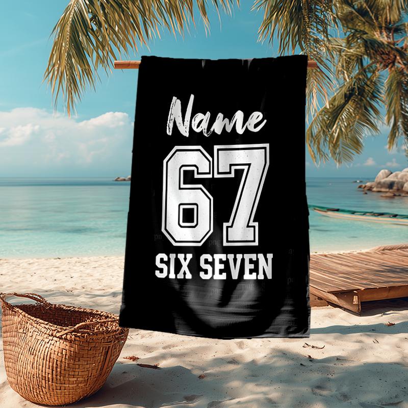 Custom Name Ultra-Soft Beach Towel with 67 Theme,Ideal for Pool - Camping, Diving - Perfect Travel Essential, Vibrant Beach Towel.