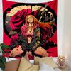 Red-Haired Anime Woman Tapestry Wall Hanging, Samurai Girl with Katana and Rose Art, Japanese Wall Decor for Bedroom Living Room Dorm