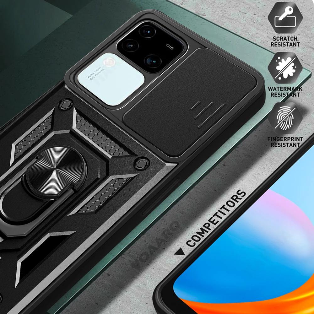 Slide Lens Funda for Vivo V30 Pro 5G Case for Vivo V30 Lite X100 Pro V25 5G Y28 V25e Global Case Magnetic Ring Stand Armor Cover