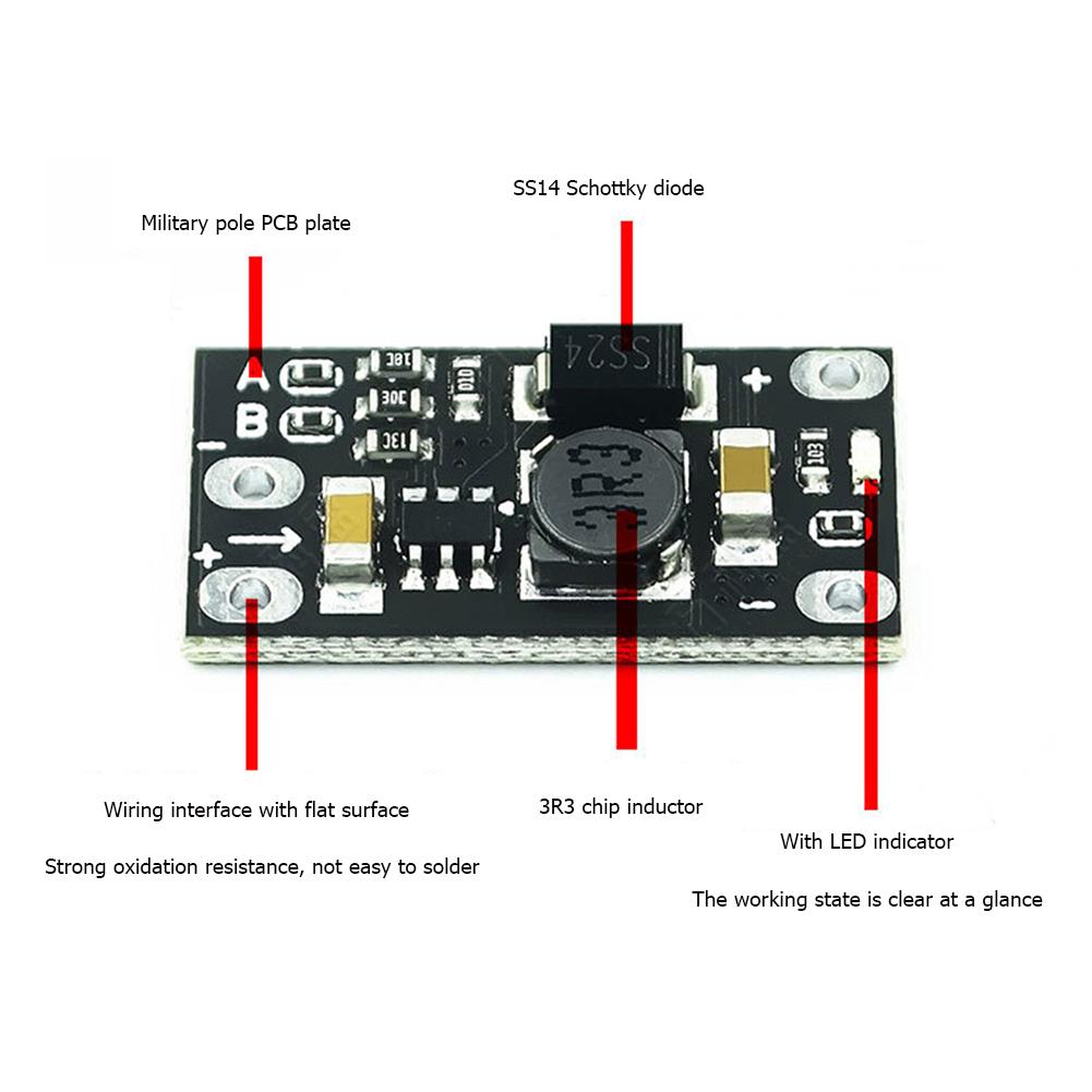 Многофункциональный мини-модуль повышения напряжения постоянного тока, повышающая плата, светодиодный индикатор, поддержка 5 В, 8 В, 9 В, 12 В, выходной модуль повышения мощности литиевой батареи