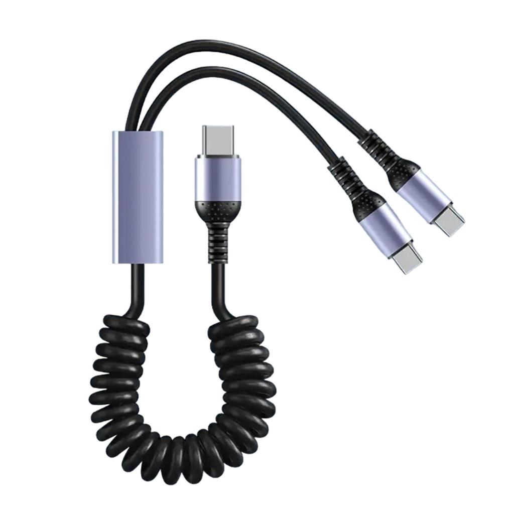 Кабель USB C, двойной кабель для автомобильного зарядного устройства типа C, спиральный шнур для зарядки USB A — Type C, быстрый шнур для телефонов и планшетов 6A USB Type C