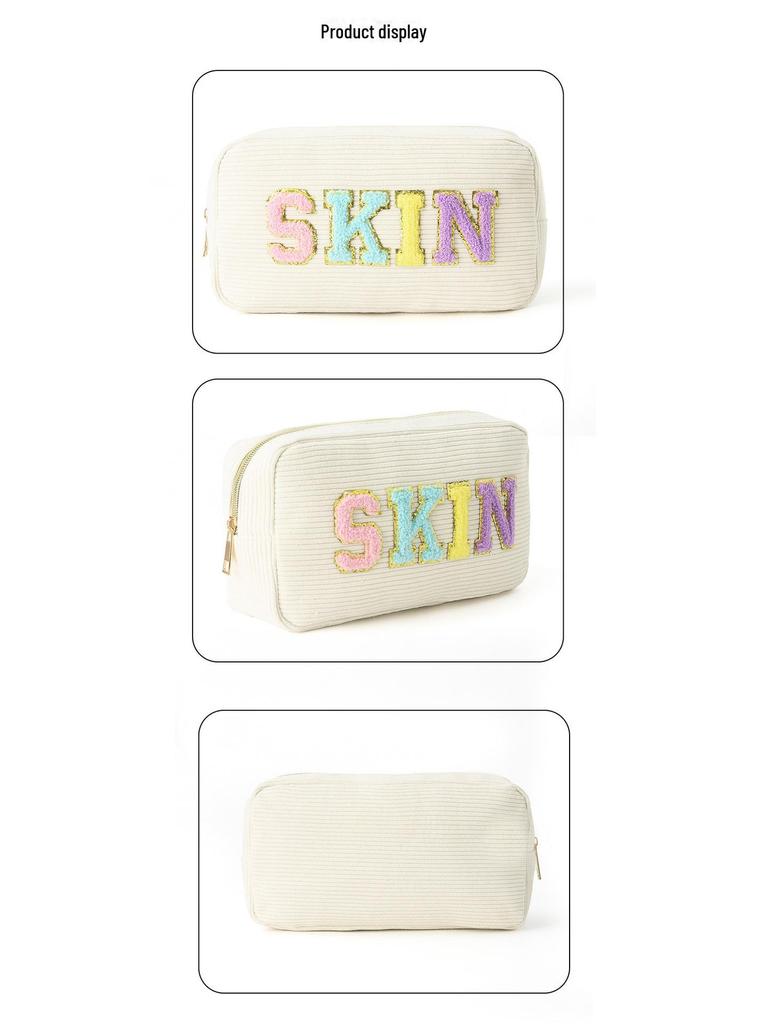 Косметичка и туалетная сумка из вельвета с вышитыми буквами Cross-Border - большая вместимость, портативное хранение