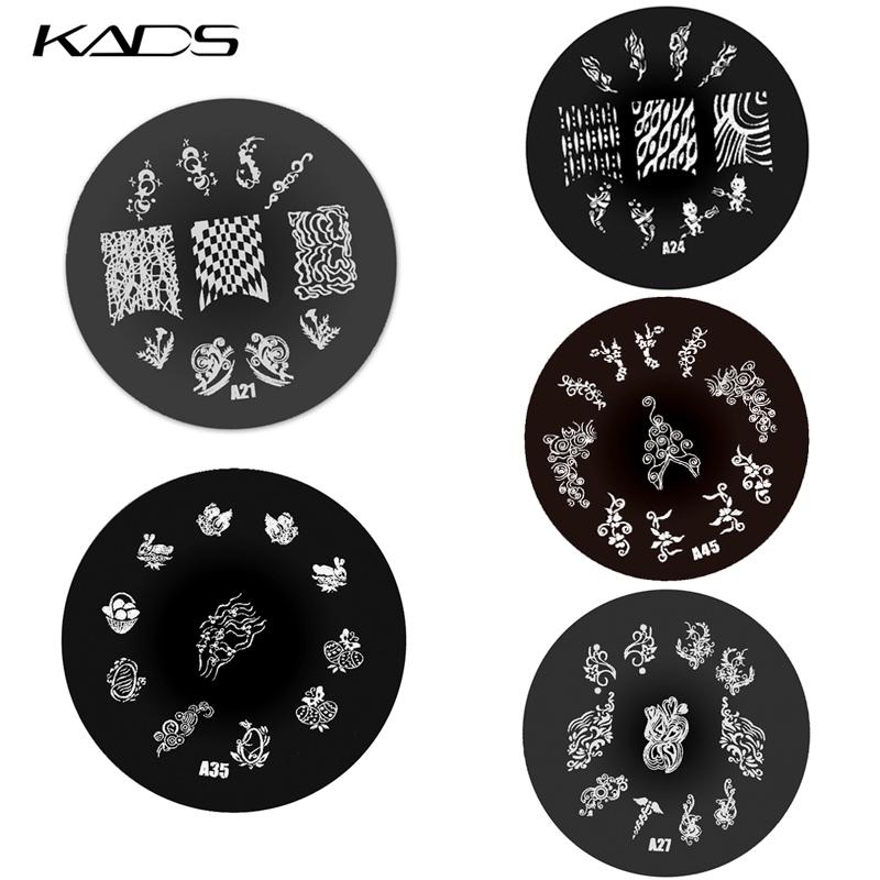 kads 1PC Round Stainless Steel Nail Art Nail Stamping Plates Manicure Stamp DIY for Nail Templates Classic Series Tools