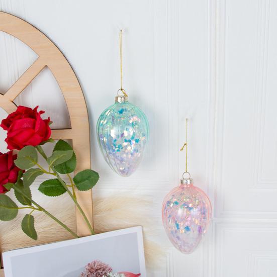 2 шт. пасхальное стеклянное яйцо, подвесное украшение со шнурком, многоразовое розовое, синее, зеленое, прозрачное яйцо, пасхальный фестиваль, орнамент, кулон, праздничные подарки