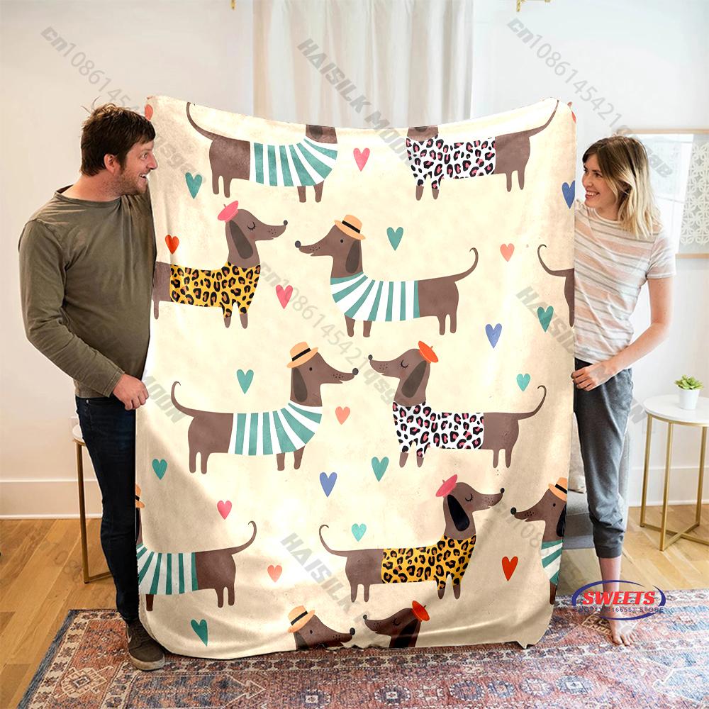 6 Styles Cute Dachshund Printed Blanket, Warm Christmas Birthday Gifts for Wife Kids Friends, Sofa Chairs Bed Office Available