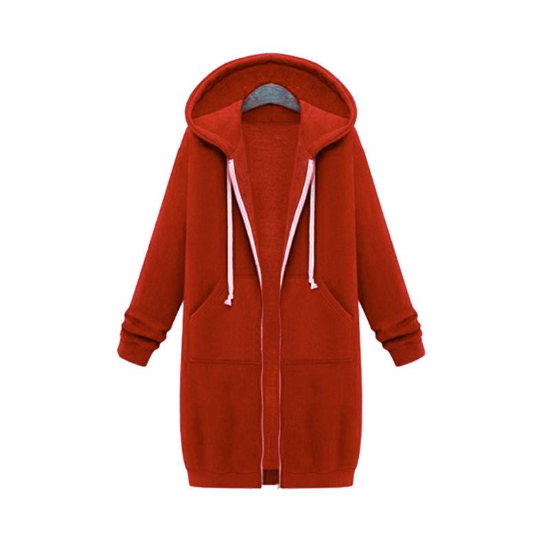 Autumn and Winter Women's Plus Size Hooded Long Sleeve Sweatshirt Mid-Length Jacket