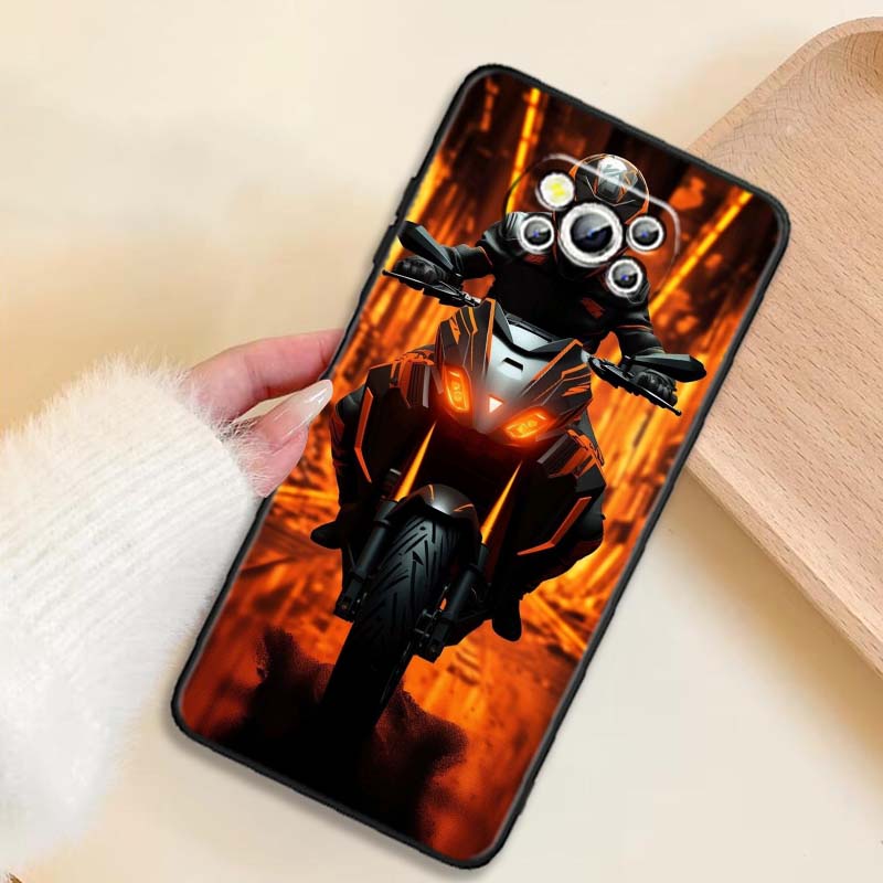 Креативная крутая накладка для телефона с мотоциклистом Для Xiaomi Mi Poco F3 F4 F5 F6 X3 X4 X5 X6 X7 M3 M4 M5 M6 M7 GT Pro 5G Черный Чехол для Телефона