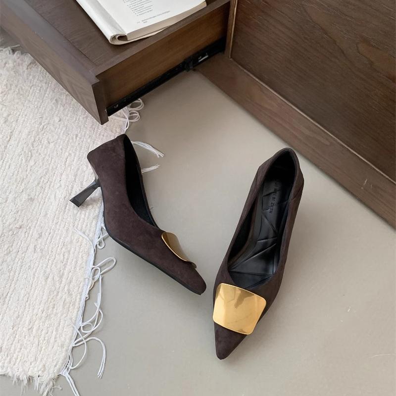 Металлическая квадратная пряжка остроносые туфли-лодочки женские 2025 весна и осень новые тонкий каблук леопардовый принт темперамент королевская сестра мода высокие каблуки