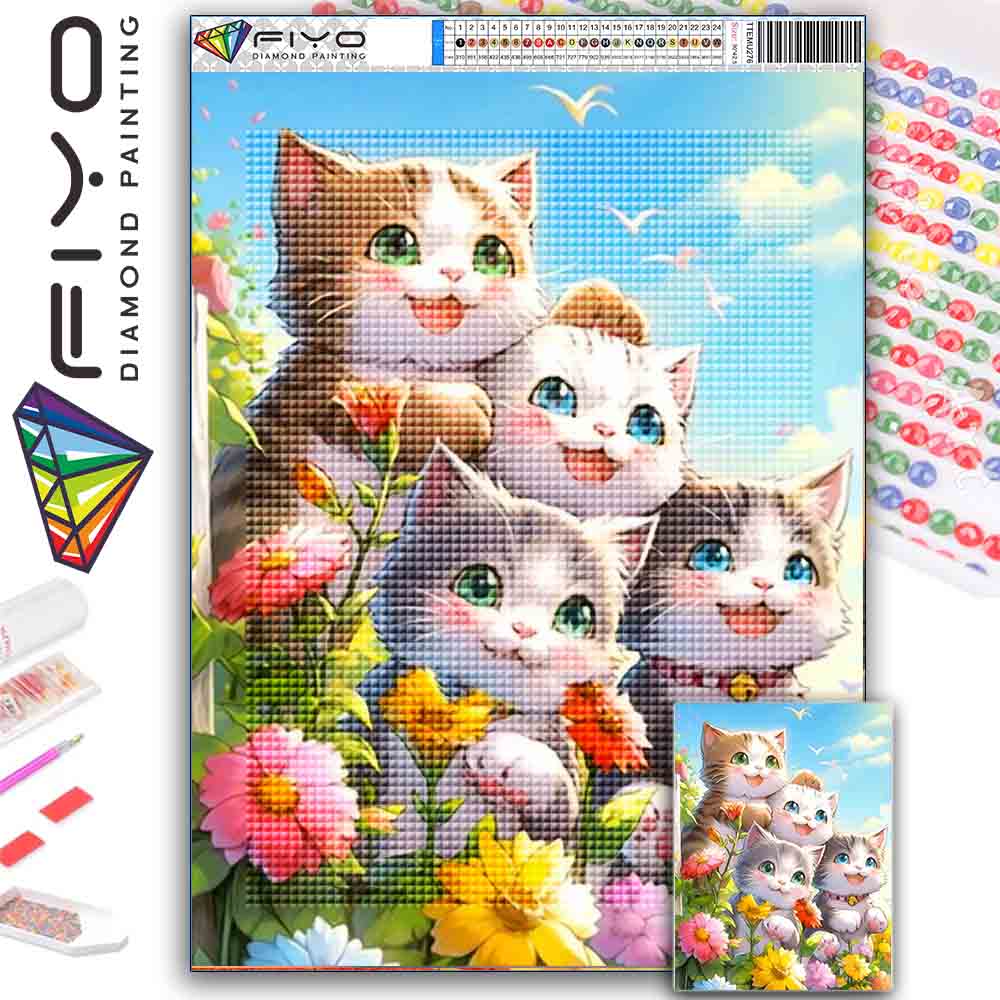 DIY Full Round Diamond Painting Cross Stitch 3D Cute Kitten Animal Scene Home Decorative Art Diamond Painting 5d Diamond Art Painting