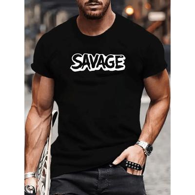 Европейские размеры "SAVAGE" Модный уличный стиль | Уникальный принт с буквами, Легкая футболка с круглым вырезом и короткими рукавами, Весенняя коллекция, Повседневный крой