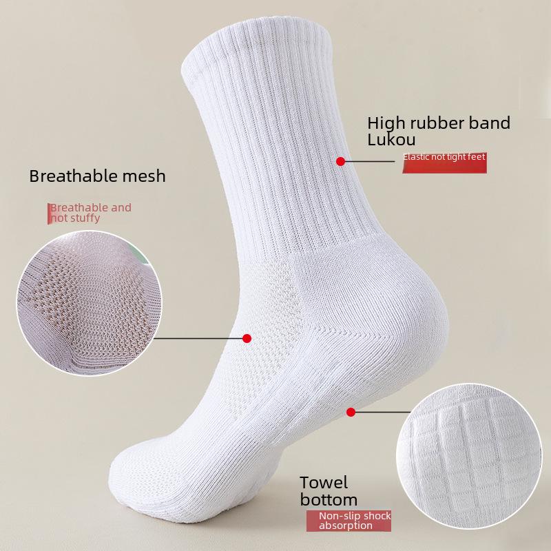 Men's Mid-Tube Towel Bottom Socks - Autumn/Winter Cotton, Black & White, Thick Warm Sports Socks with Deodorant Function.