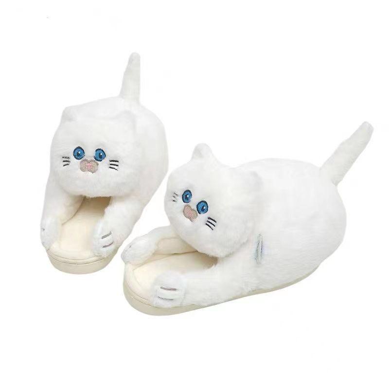 Fashion Slippers Cuddly Hug Cat Women Men Winter Home Slides Floor Shoes Furry Slippers Girl White Mules Funny Cute Gift Slippers