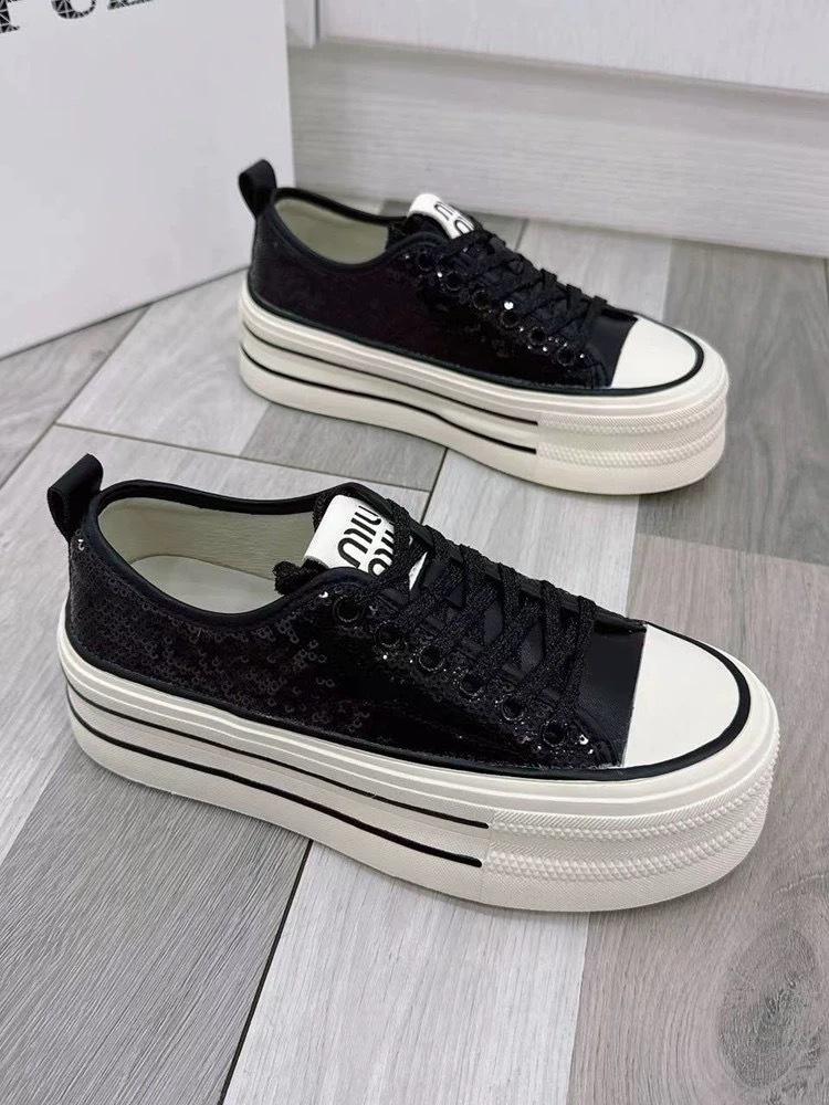 Весенние и осенние повседневные туфли на толстой подошве для женщин 2024 года, новые парусиновые спортивные туфли в студенческом стиле, женская вулканизированная обувь