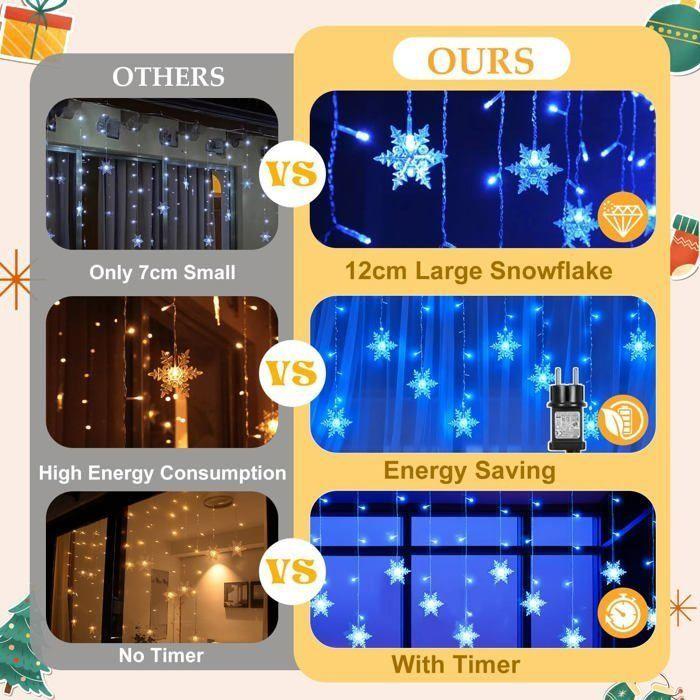 Guirlande lumineuse rideau - AIMOONSA - Flocon de neige sans crochet - 94 LED - 1,8 m - IP44