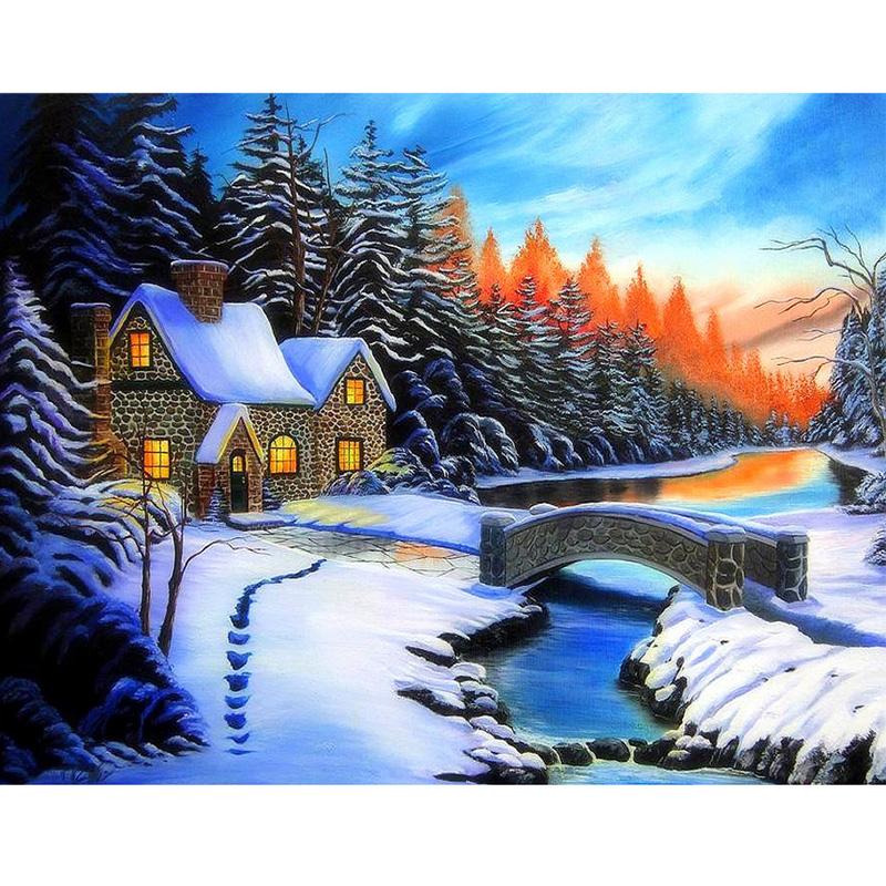 DIY Snow Scenic 5D Diamond Painting Full Round Drill Resin Winter Landscape Diamond Embroidery Cross Stitch Wall Art Gift