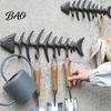 Fish Bone Hook Rack Bones Wall Mounted Towel Rack, Stylish Cast Iron Hanger with 4 Vintage Style Hooks for Towels Robes, Waterproof Rust-Resistant