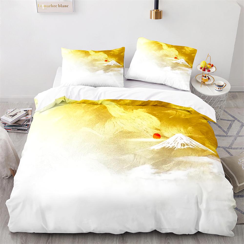 Комплект постельного белья в японском стиле Ukiyo-e из полиэстера с изображением цветущей вишни и снежных гор, пододеяльник King Queen Full Size