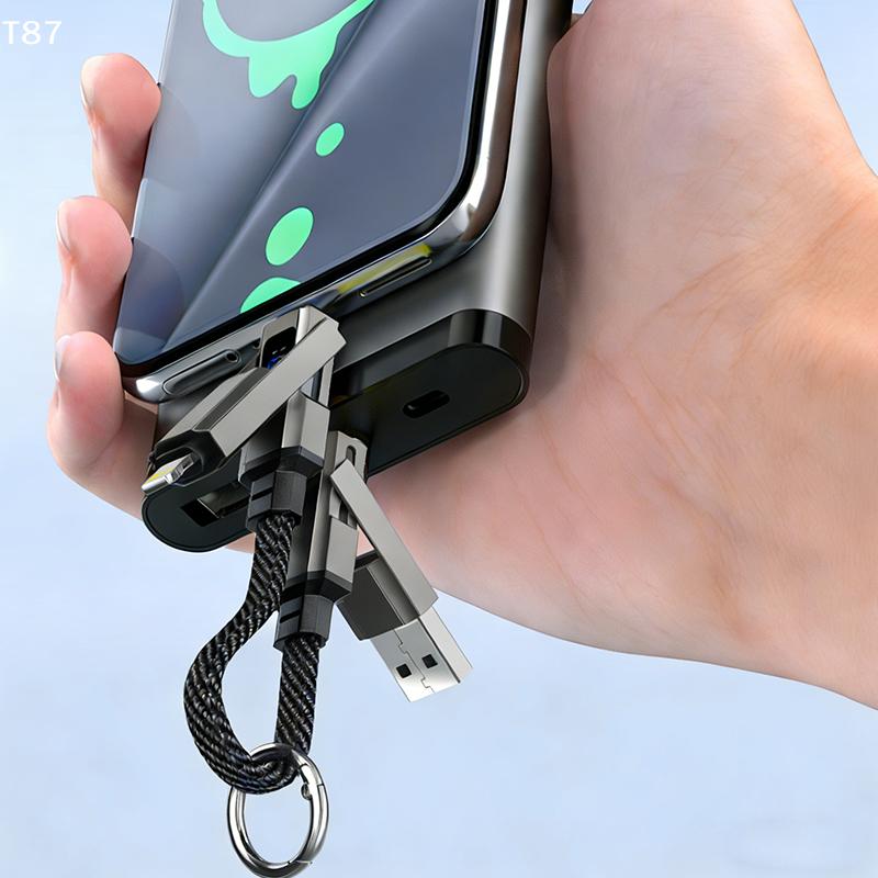Для Galaxy A17 4 в 1 Короткий Type-C Брелок-шнурок Кабели данных со светодиодным дисплеем, Плетеный кабель PD для быстрой зарядки