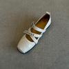 Sheepskin Version~ Shallow Mouth Ballet Shoes Women's Cross Buckle Square Head Leather Single Shoes Retro Sports Mary Jane Shoes
