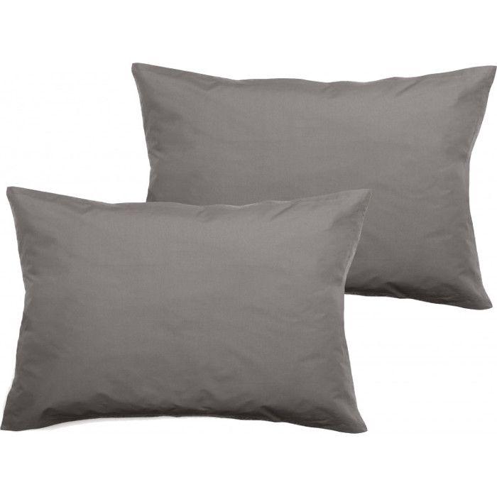 Lot de 2 taies d'oreiller percale pur coton peigné longues fibres 80 fils/cm² Vent du sud - 50x70 - Cendre