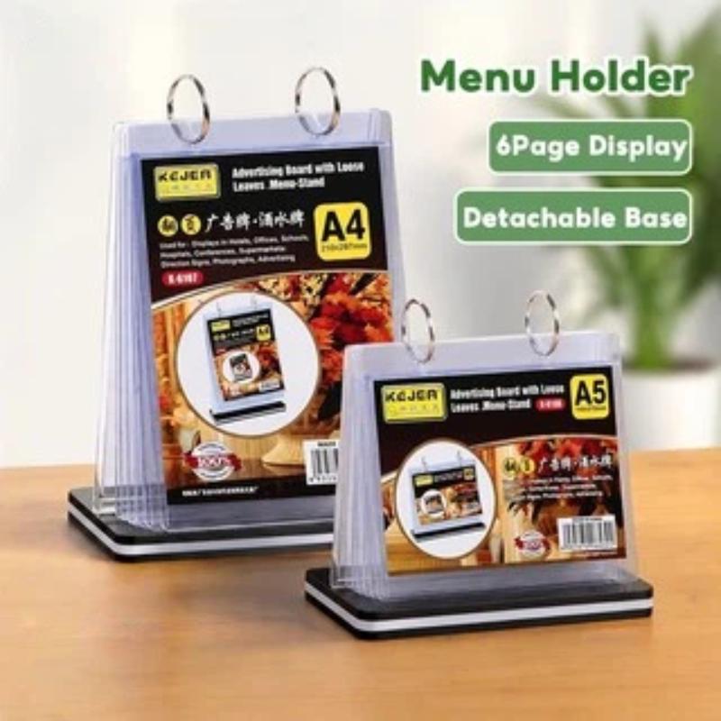 A5 Clear Acrylic Flip Menu Display Stand Metal Ring Binding for Convenience Store Promotion Price List Display