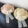 Spring Summer Parent Child Straw Sun Hat Wide Brim Wavy Edge Bowknot Breathable UV Protection Outdoor Beach Cap