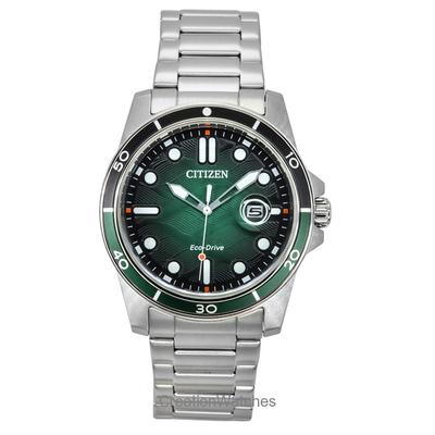 Мужские часы Marine Eco-Drive из нержавеющей стали с зеленым циферблатом AW1811-82X 100M