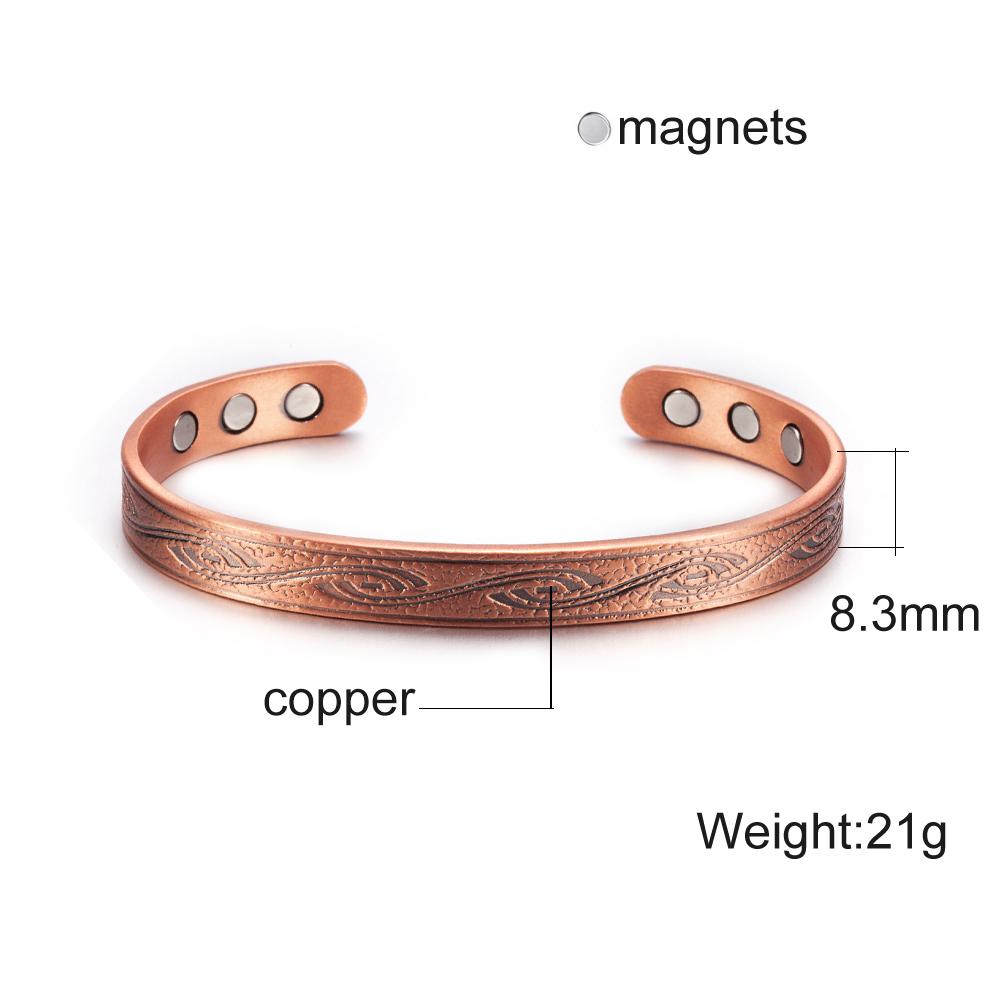 Ikuinen Magnetic Bracelets Bangles Vintage Pure Copper Bracelet Health Energy Arthritis Open Cuff Adjustable Jewelry for Women