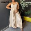Женское платье с лямкой на бретельках размера плюс, летнее жатое плиссированное сексуальное модное платье трапециевидной формы, длинное платье