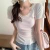 Sweet and Spicy Bow Lace Trim Knitted T-shirt Women's Summer Slim Slim Cropped Undershirt