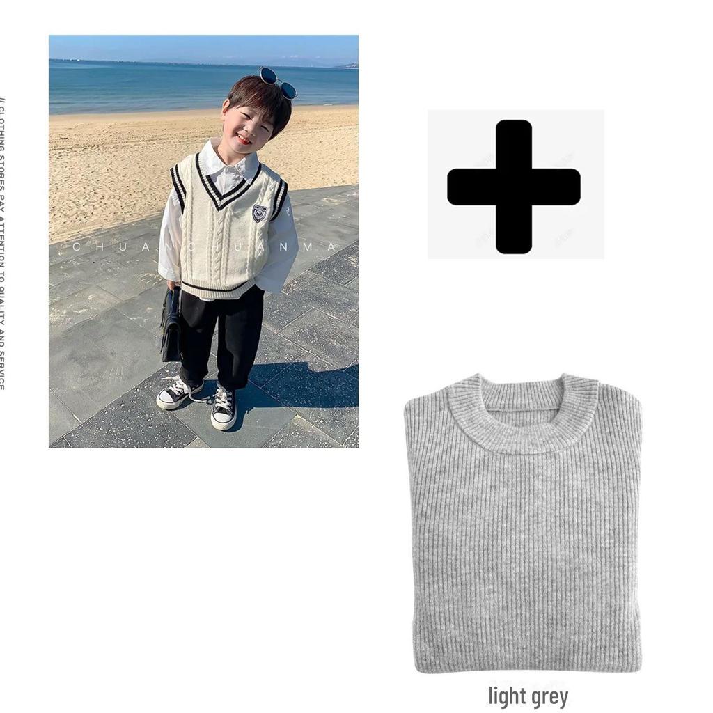 Детский жилет-свитер в студенческом стиле - вязаный жилет на весну и осень для мальчиков и девочек