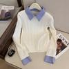 Polo Knitted Sweater Women's Spring Bottoming Shirt Fake Two-piece Shirt Stacked Inside Top Tide