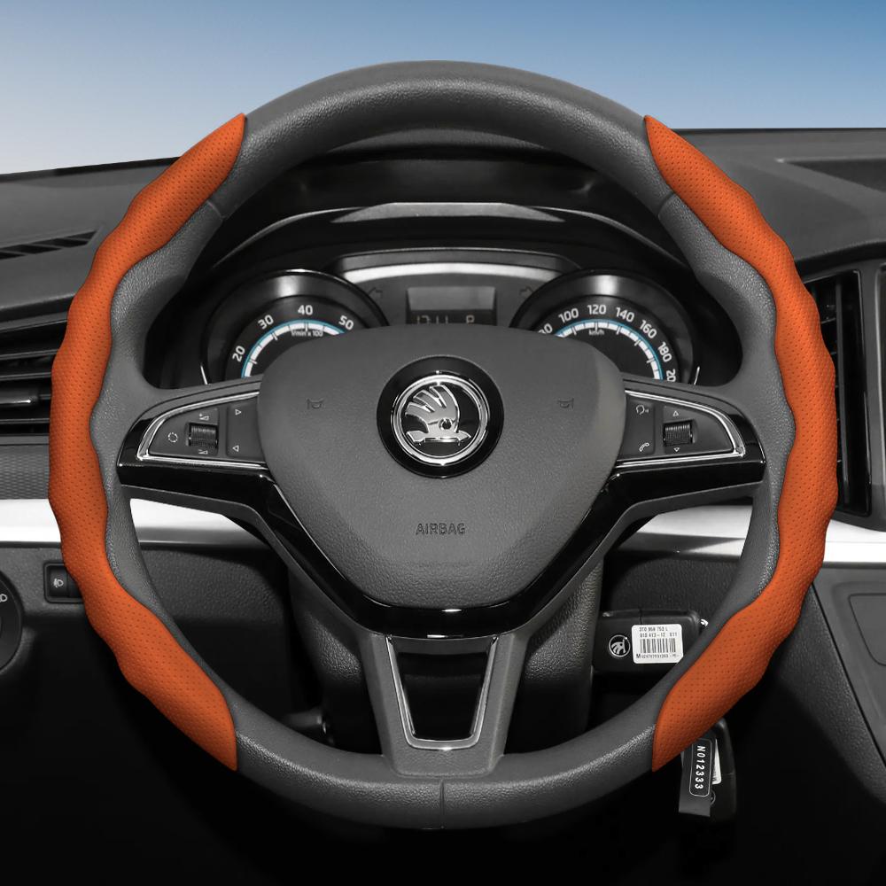 Подходит для чехла на руль Skoda с волнистым спортивным дизайном, дышащая кожа, сегментированный, нескользящий, впитывающий пот, защита для Octavia,