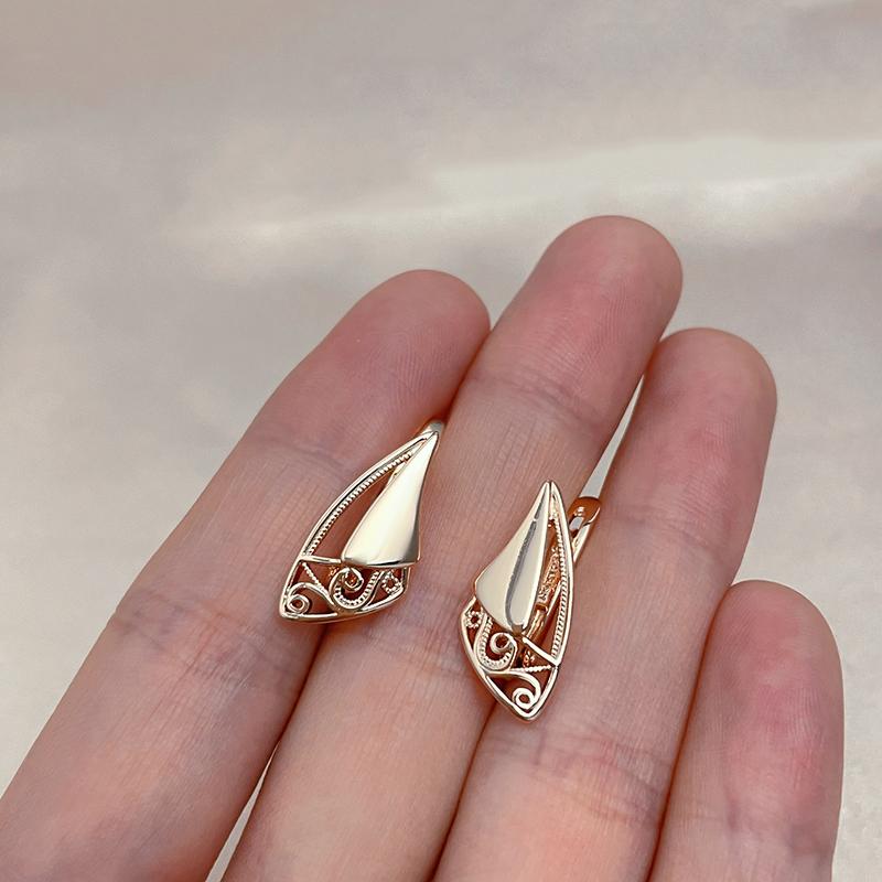 Kinel Rose Gold Glossy Leaf Drop Earrings For Women